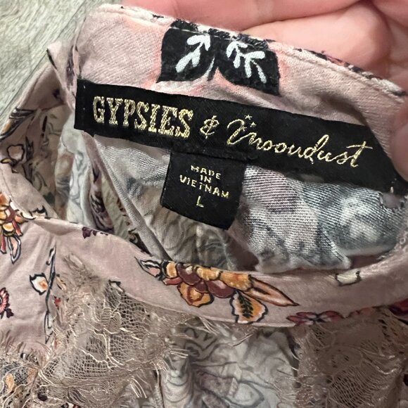 Gypsies & Moondust Pink Retro Floral Lace Peek A Boo Flowy Mini Dress L - Picture 14 of 15